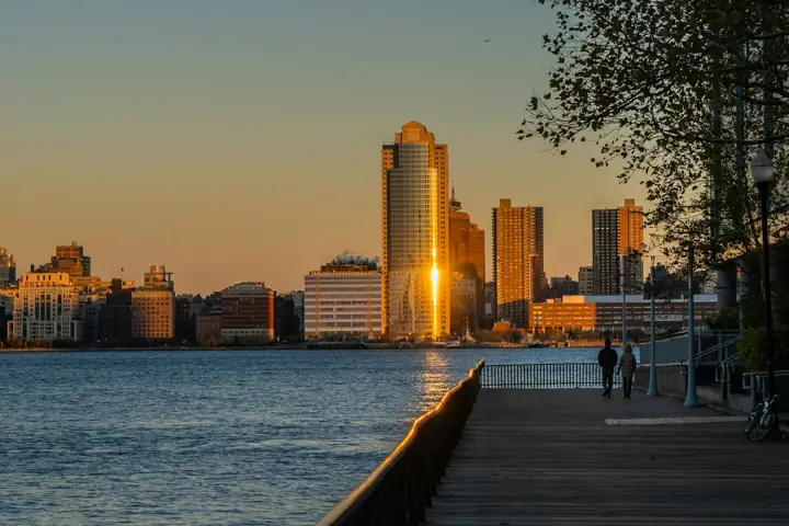 Jersey City waterfront at sunset